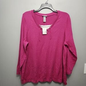 Catherine women's V neck sweater size 22/24W pink long sleeve new with t…